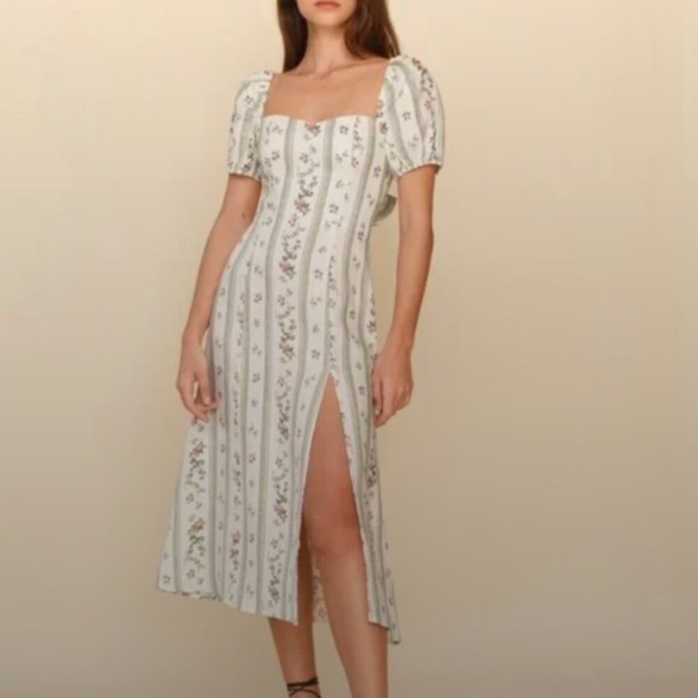 REFORMATION Denver Linen Midi Dress in Heath